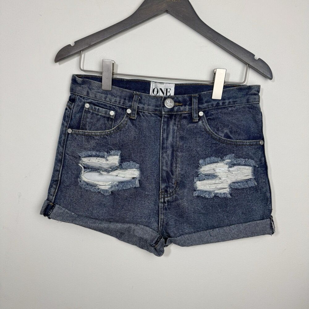 One by One Teaspoon Outlaws Size 26 Denim Shorts Button Fly High Waist Cotton